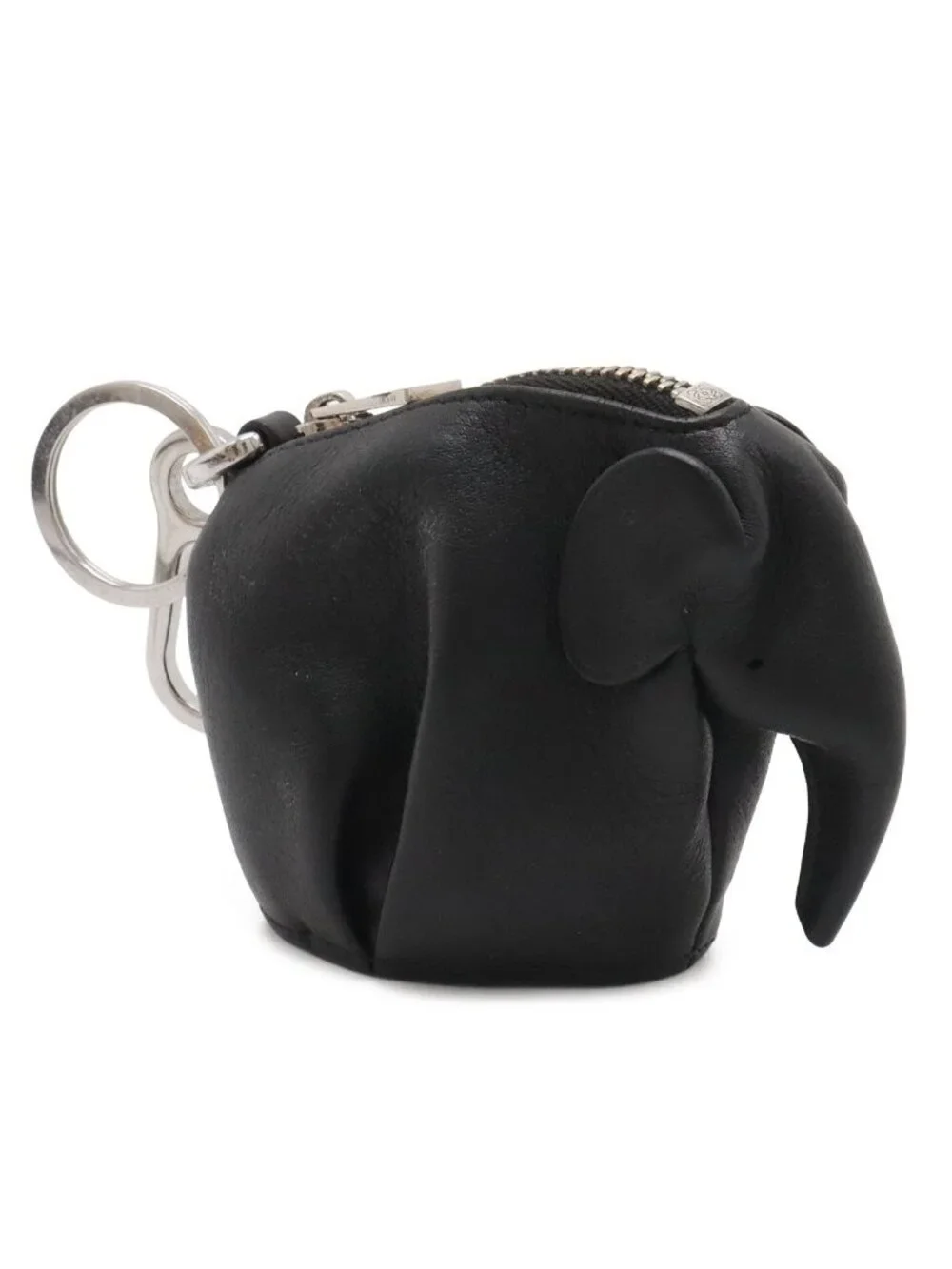 Loewe Elephant Animal Coin Case Pouch Charm Leather Black Silver